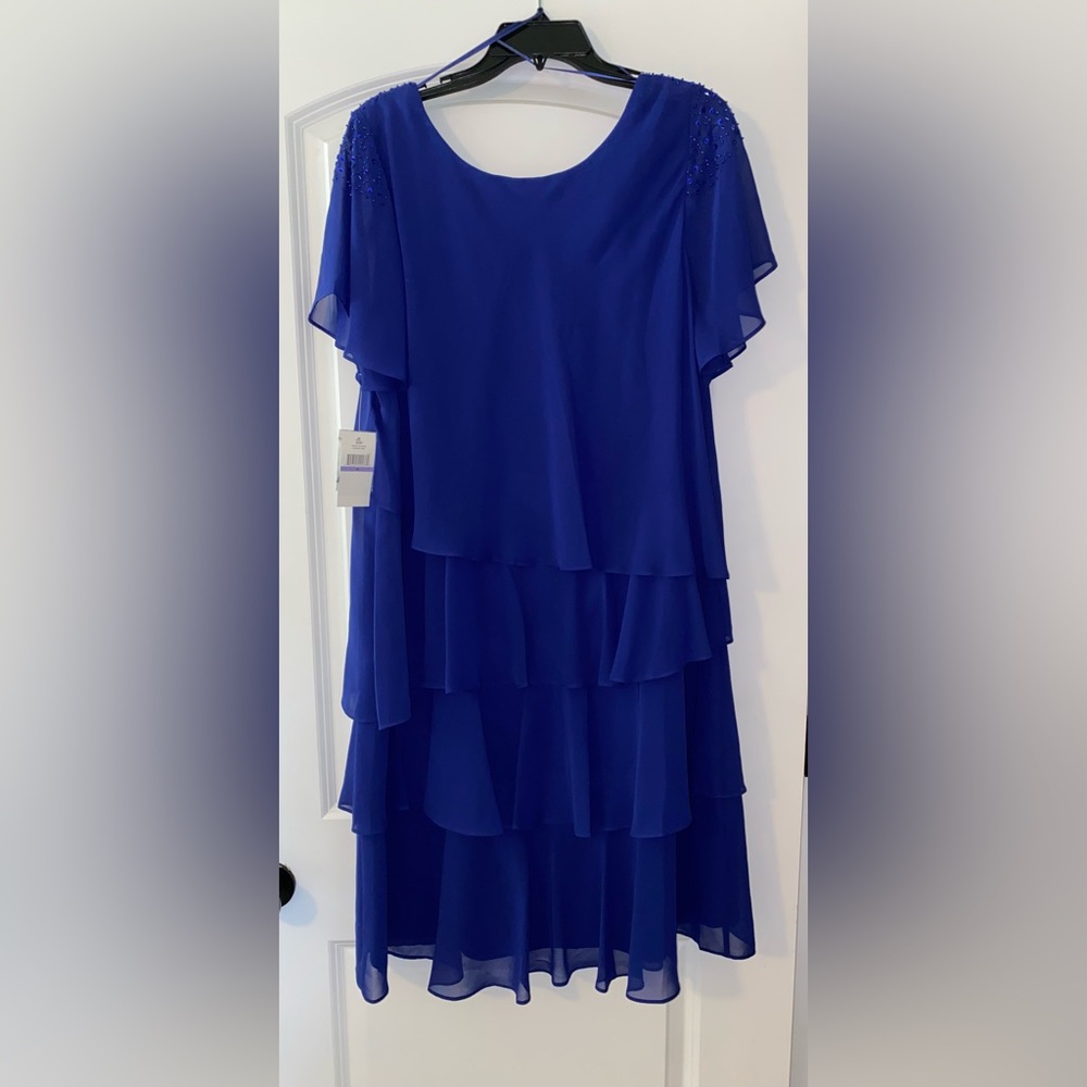 S.L. Fashions Royal Blue Tiered Chiffon Dress - Picture 5 of 7